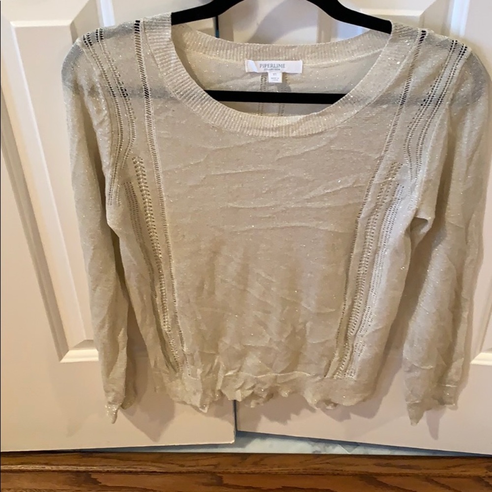 Piperlime Sheer Gold Sweater Size X Small
